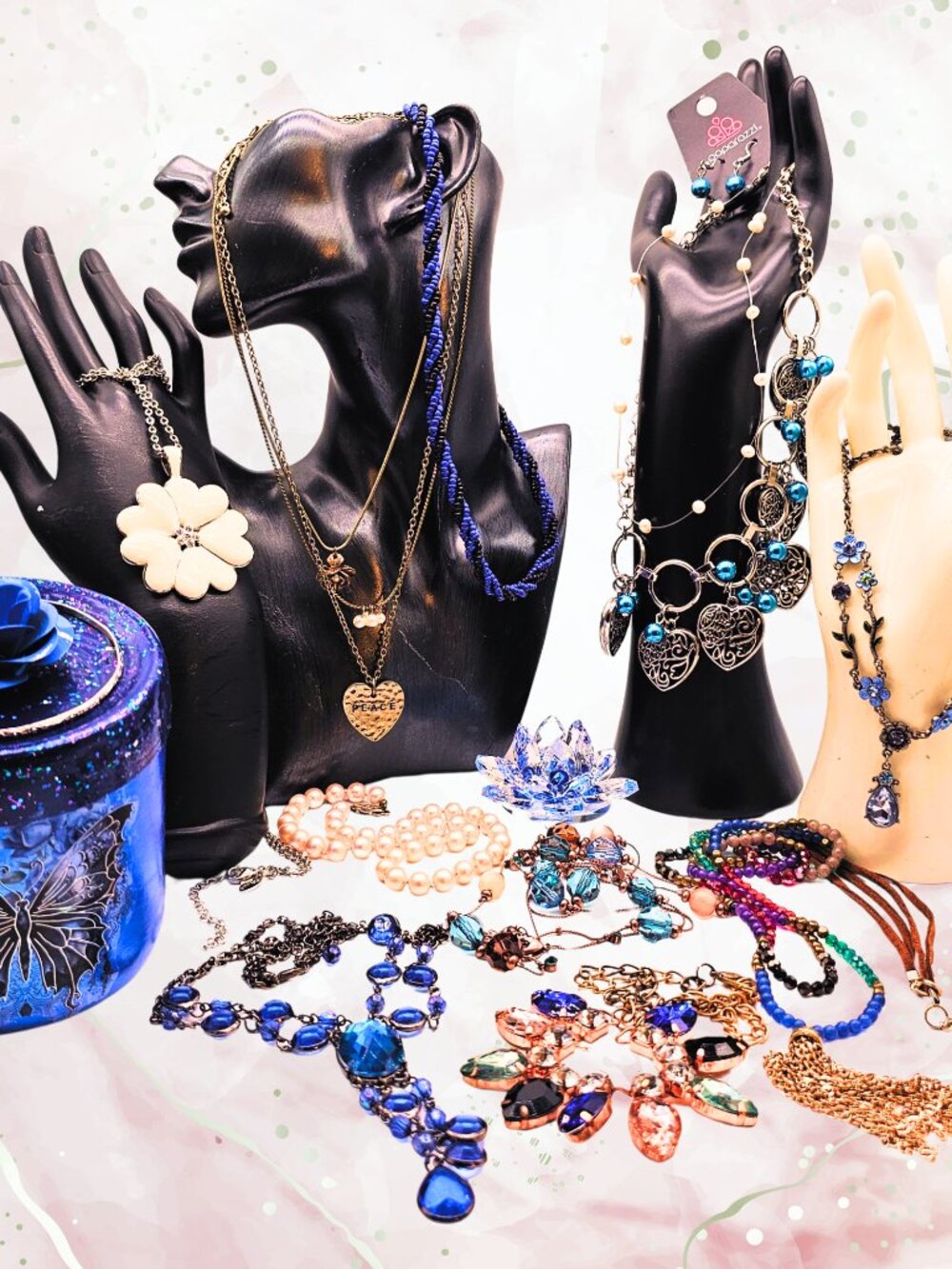 Blue Butterfly Treasures Jewelry Bundle 11 Necklaces Earrings & Decor